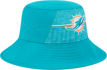 Load image into Gallery viewer, Miami Dolphins New Era 2023 NFL Training Camp Stretch Bucket Hat - Aqua
