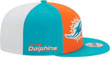 Load image into Gallery viewer, Miami Dolphins New Era 2023 Sideline 9FIFTY Snapback Hat - Orange/Aqua
