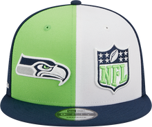 Load image into Gallery viewer, Seattle Seahawks New Era 2023 Sideline 9FIFTY Snapback Hat - Neon Green/College Navy

