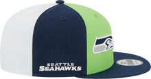 Load image into Gallery viewer, Seattle Seahawks New Era 2023 Sideline 9FIFTY Snapback Hat - Neon Green/College Navy
