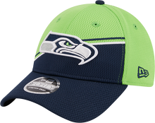 Load image into Gallery viewer, Seattle Seahawks New Era 2023 Sideline 9FORTY Adjustable Hat - Neon Green/College Navy

