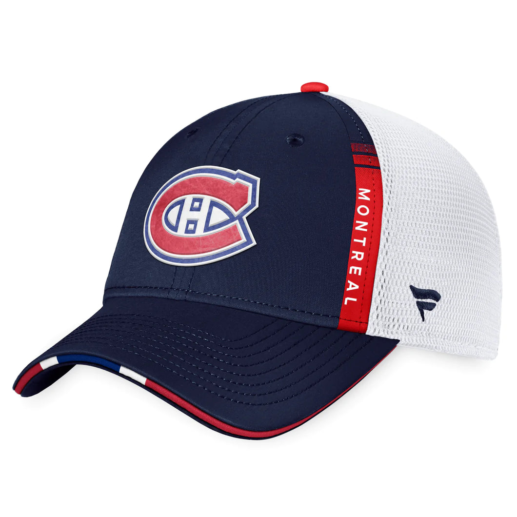 Montreal Canadiens Fanatics Branded 2022 NHL Draft Authentic Pro On Stage Trucker Adjustable Hat - Navy/White