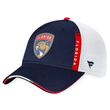 Load image into Gallery viewer, Florida Panthers Fanatics Branded 2022 NHL Draft Authentic Pro On Stage Trucker Adjustable Hat - Navy/White
