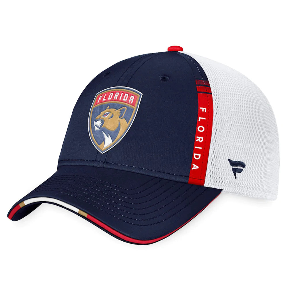 Florida Panthers Fanatics Branded 2022 NHL Draft Authentic Pro On Stage Trucker Adjustable Hat - Navy/White