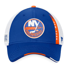 Load image into Gallery viewer, New York Islanders Fanatics Branded 2022 NHL Draft Authentic Pro On Stage Trucker Adjustable Hat - Royal/White
