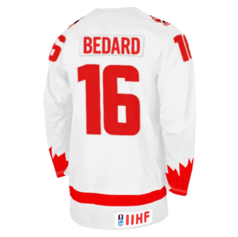 Men's Connor Bedard Hockey Canada One Leaf Nike White Replica Jersey