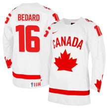 Load image into Gallery viewer, Men&#39;s Connor Bedard Hockey Canada One Leaf Nike White Replica Jersey
