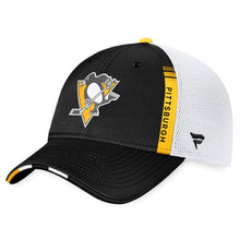 Load image into Gallery viewer, Pittsburgh Penguins Fanatics Branded 2022 NHL Draft Authentic Pro On Stage Trucker Adjustable Hat - Black/White
