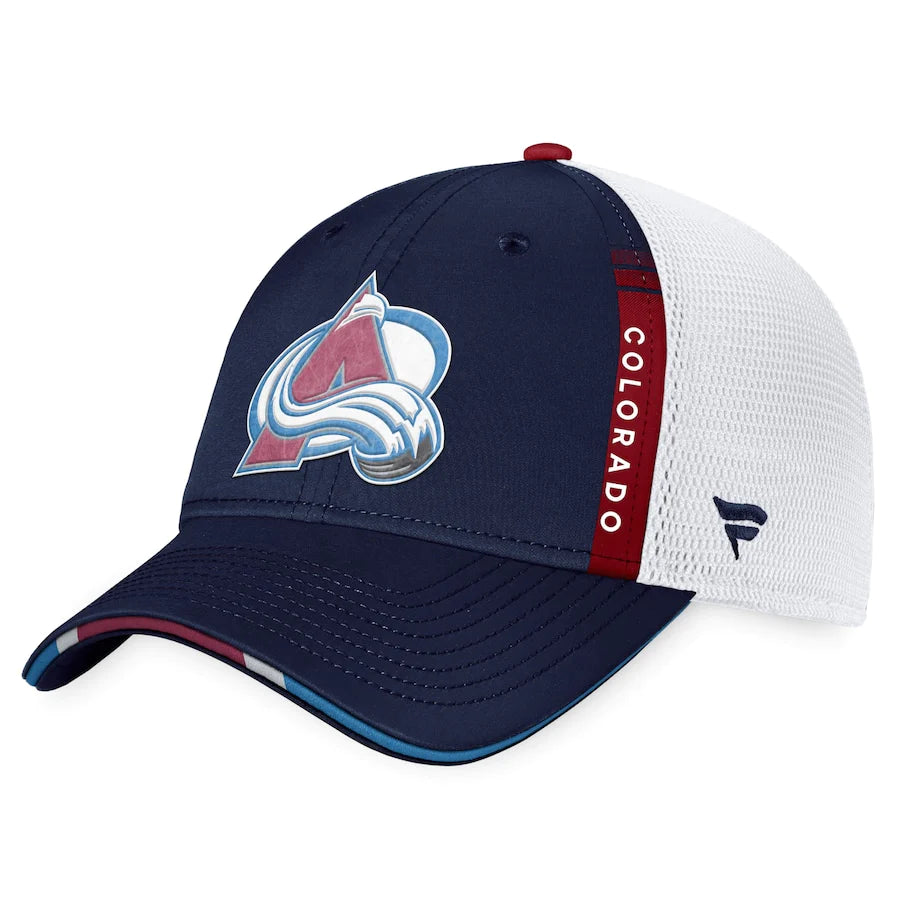 Colorado Avalanche Fanatics Branded 2022 NHL Draft Authentic Pro On Stage Trucker Adjustable Hat - Navy/White