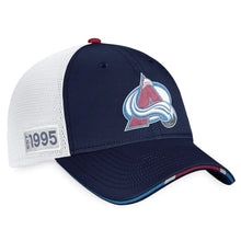 Load image into Gallery viewer, Colorado Avalanche Fanatics Branded 2022 NHL Draft Authentic Pro On Stage Trucker Adjustable Hat - Navy/White
