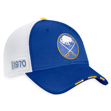 Load image into Gallery viewer, Buffalo Sabres Fanatics Branded 2022 NHL Draft Authentic Pro On Stage Trucker Adjustable Hat - Royal/White
