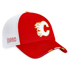 Load image into Gallery viewer, Calgary Flames Fanatics Branded 2022 NHL Draft - Authentic Pro On Stage Trucker Adjustable Hat - Red/White

