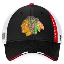 Load image into Gallery viewer, Chicago Blackhawks Fanatics Branded 2022 NHL Draft Authentic Pro On Stage Trucker Adjustable Hat - Black/White
